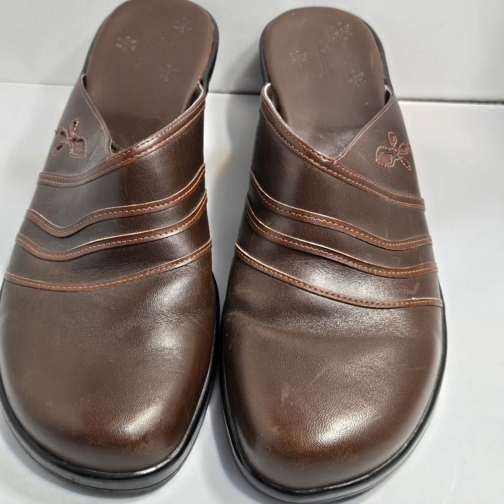 Clarks 75178 Stitched Plain Toe Inlay Casual Wedge Mules shoes Womens